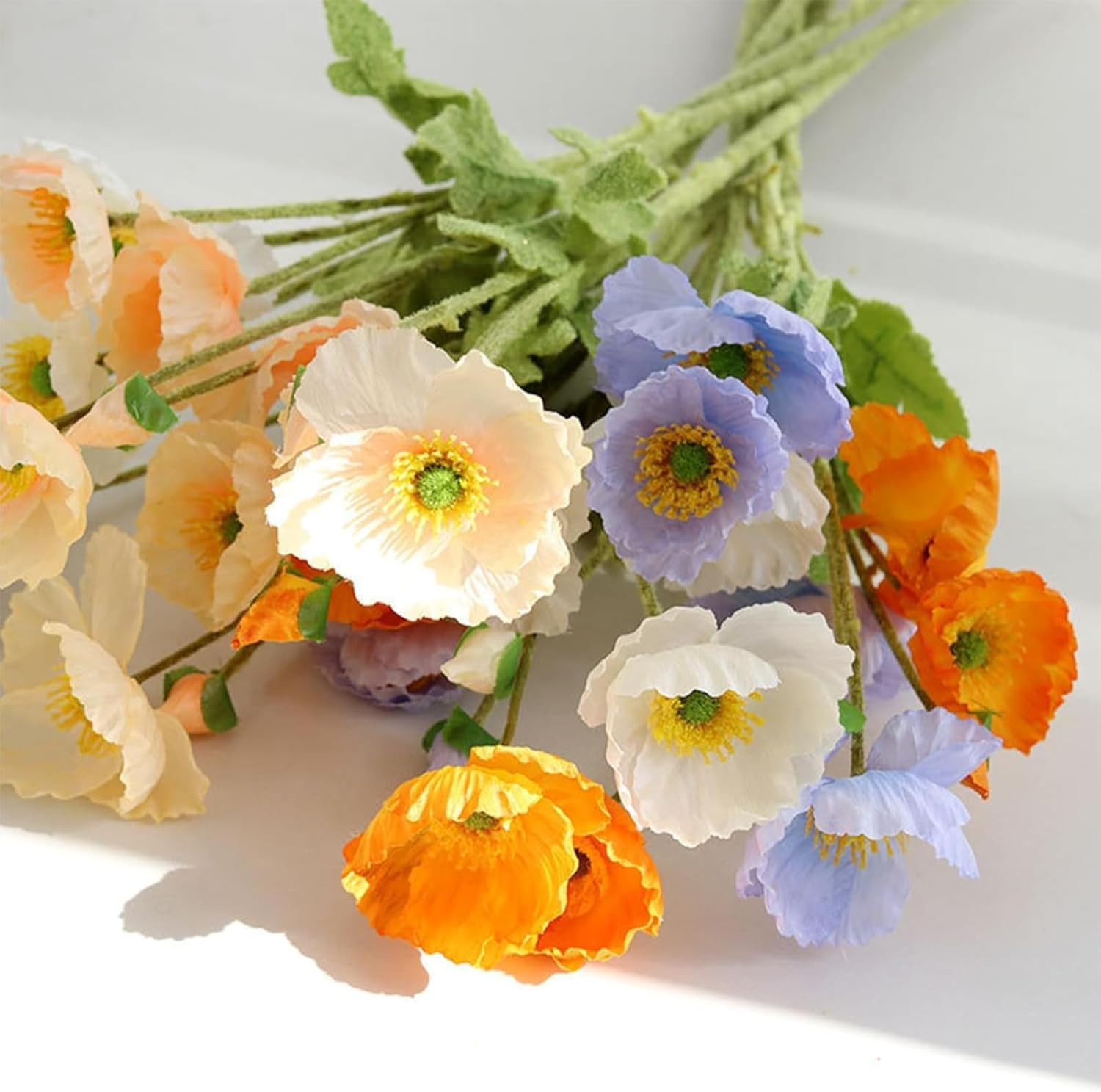 Artificial Flowers 6Pcs Artificial Poppy Silk Flowers with Stems | Faux Poppy Fl