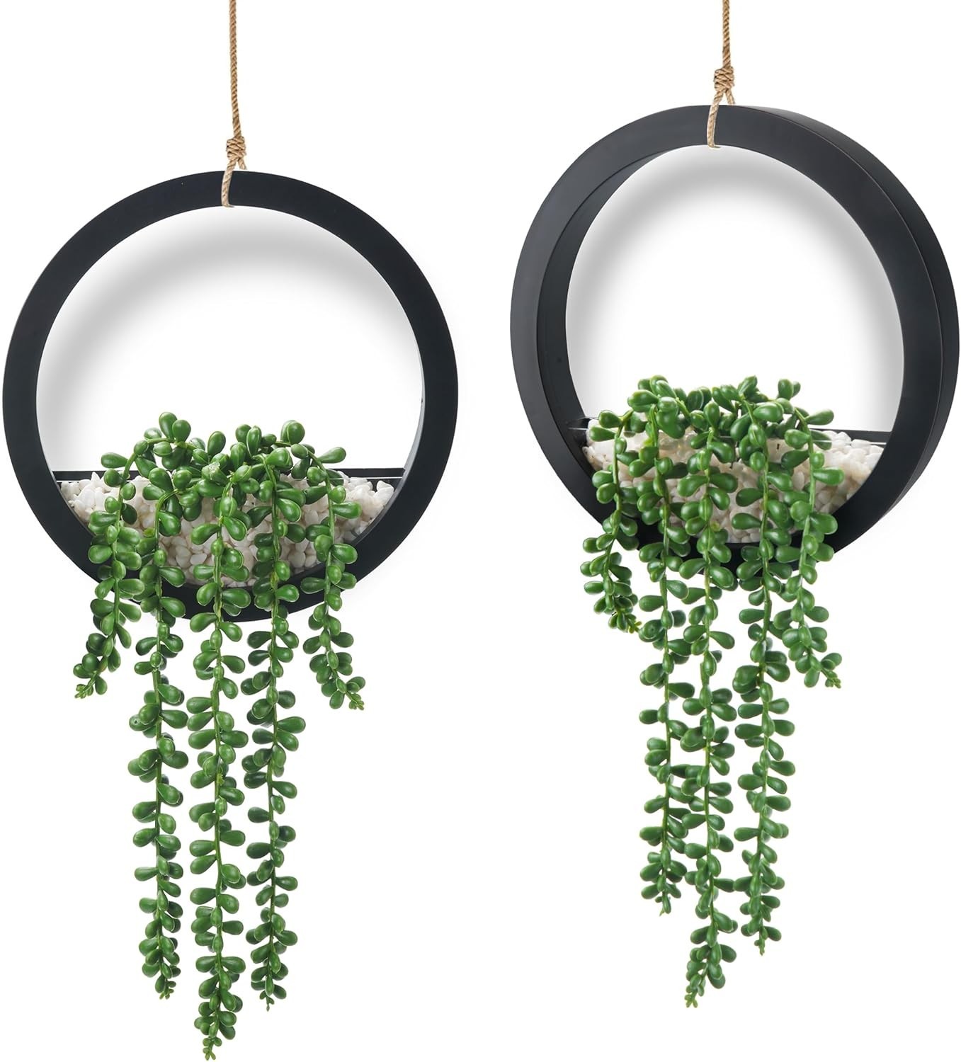 2 Pack Fake Plants Hanging Artificial Succulents Plants in Black Pots for Liv…