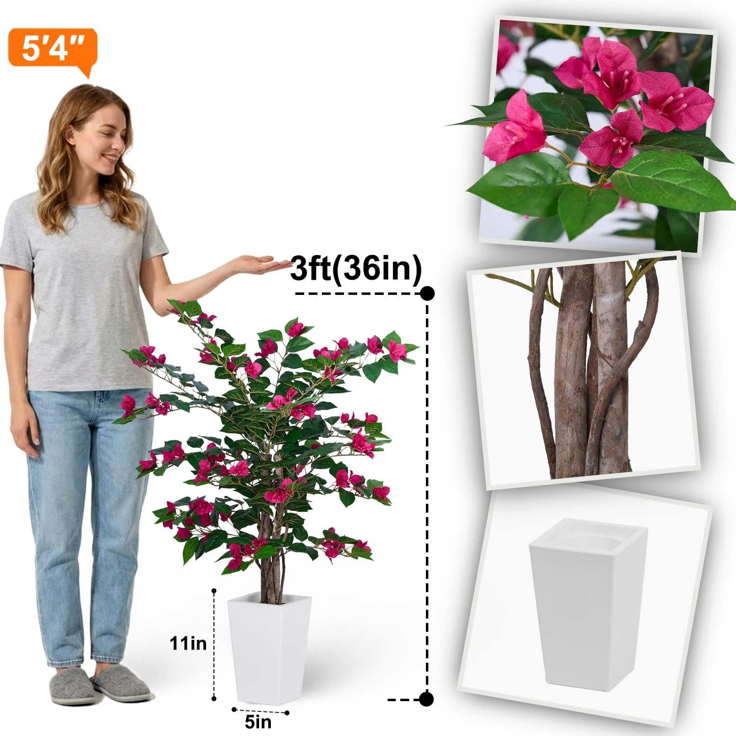 3ft Artificial Bougainvillea Tree with Flowers, 3 Feet Faux Floor Plant Fake …