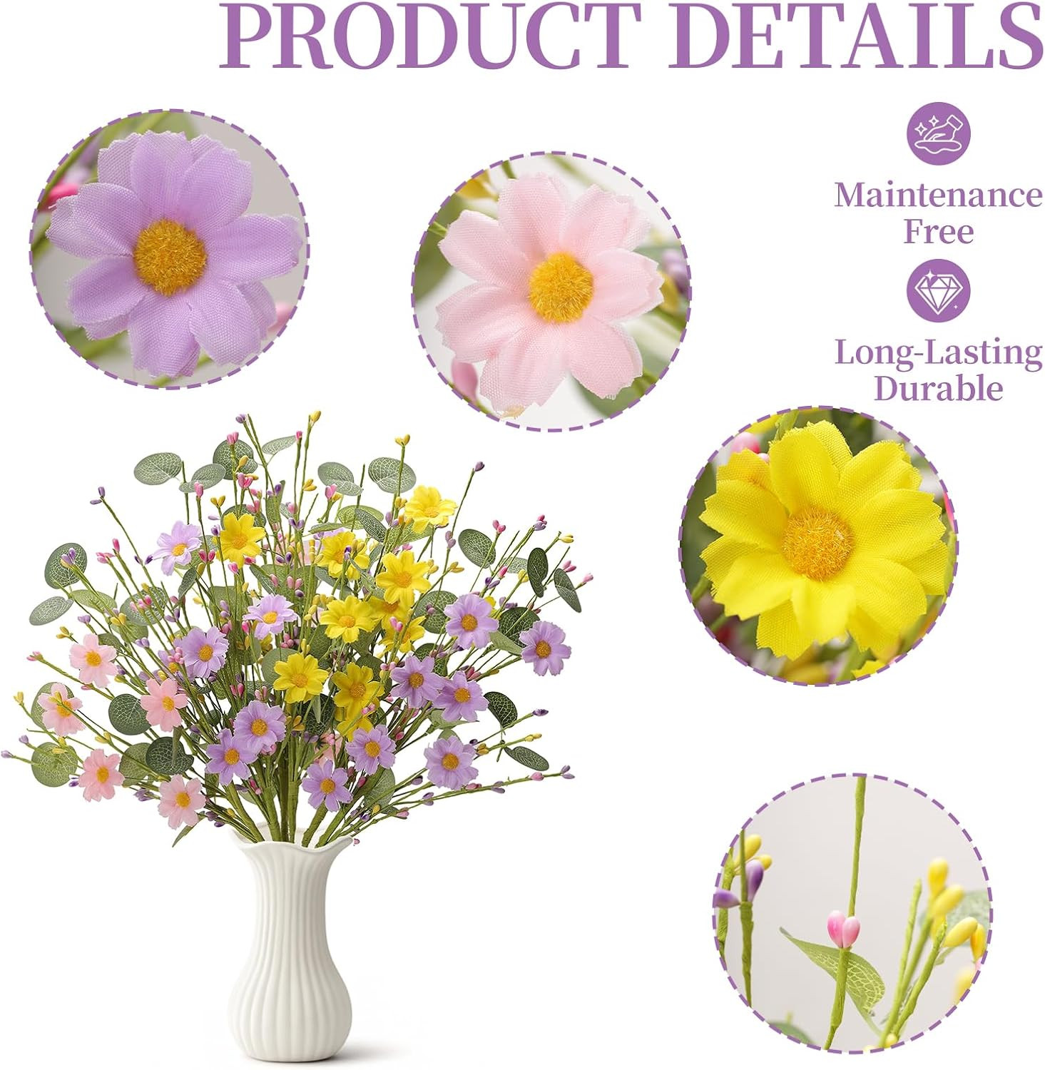 Artificial Spring Floral Picks, 6 Pack 17 Inch Spring Stems with Eucalyptus Leav