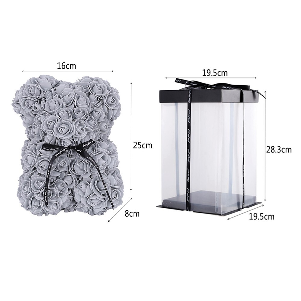 2023 Gray Rose Flower Teddy Bear with Gift Box (25cm)Valentines & Birthday Party