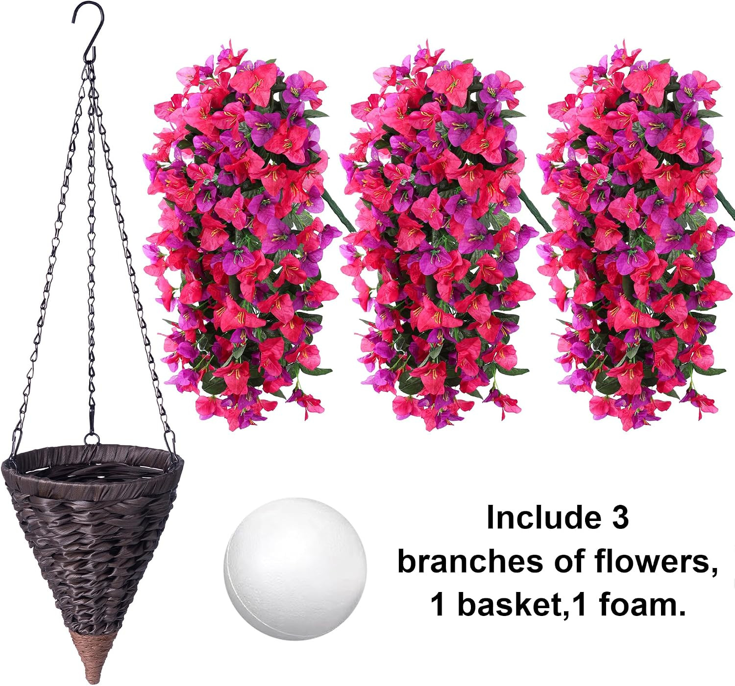 UV Resistant Faux Bougainvillea Plants – 3PCS Silk Flowers for Outdoor Decor