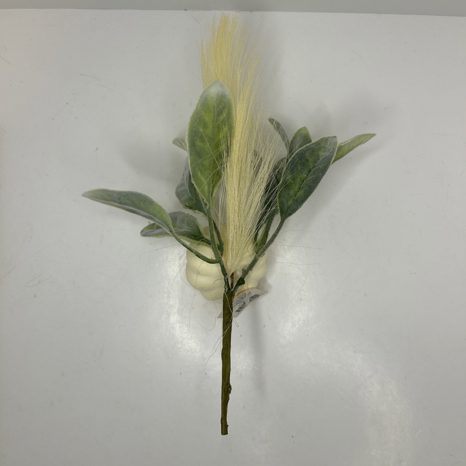 10 Artificial Fall Pumpkin Floral Pick W/Faux Lambs Ear & Feather Grass