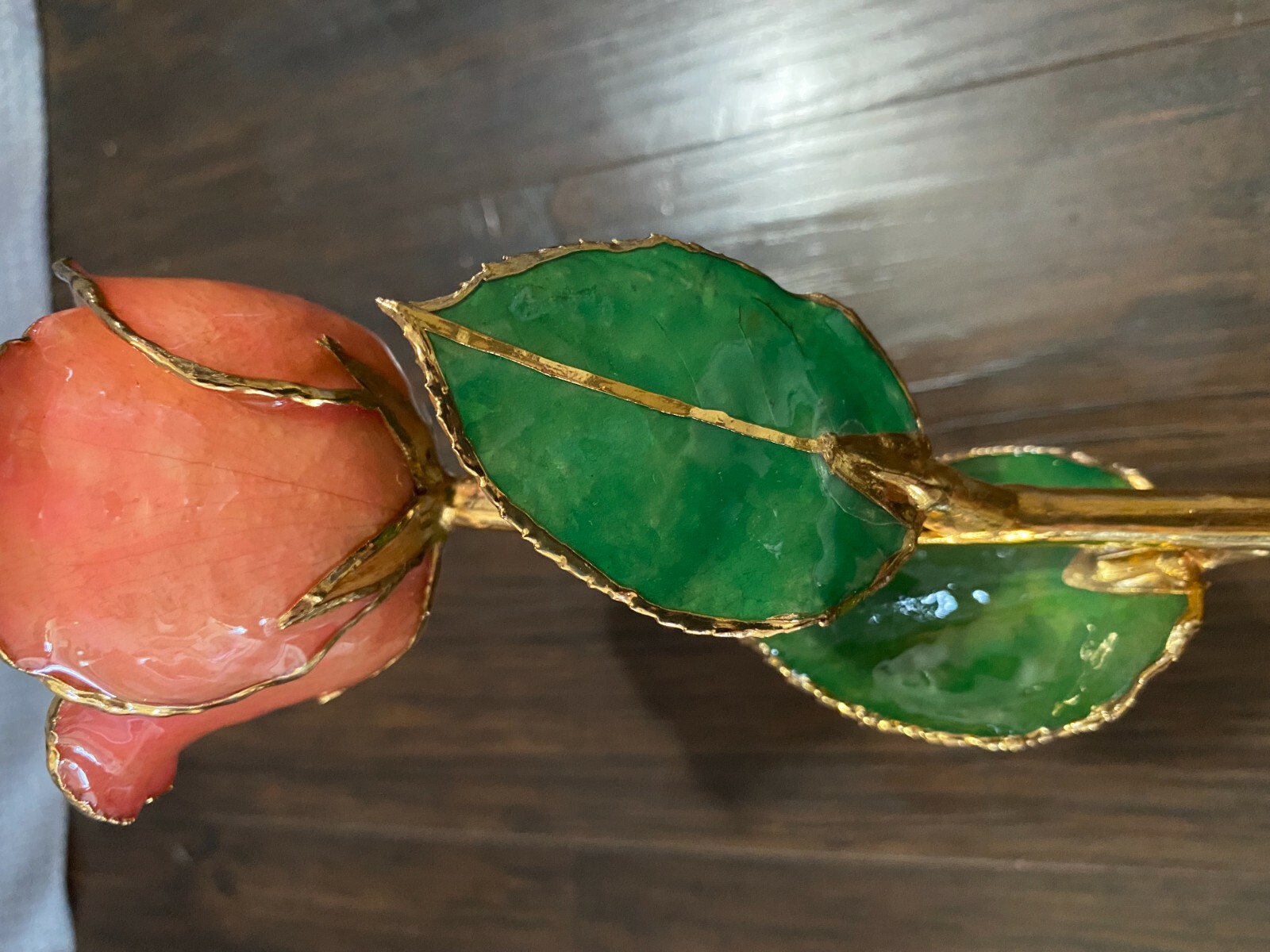 Lacquer Dipped 24 Karat Gold Trim Rose Gold-Tone Pink / Orange Color