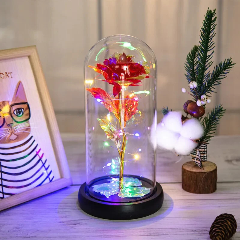Eternal Forever Rose Flower In Glass Dome LED Light