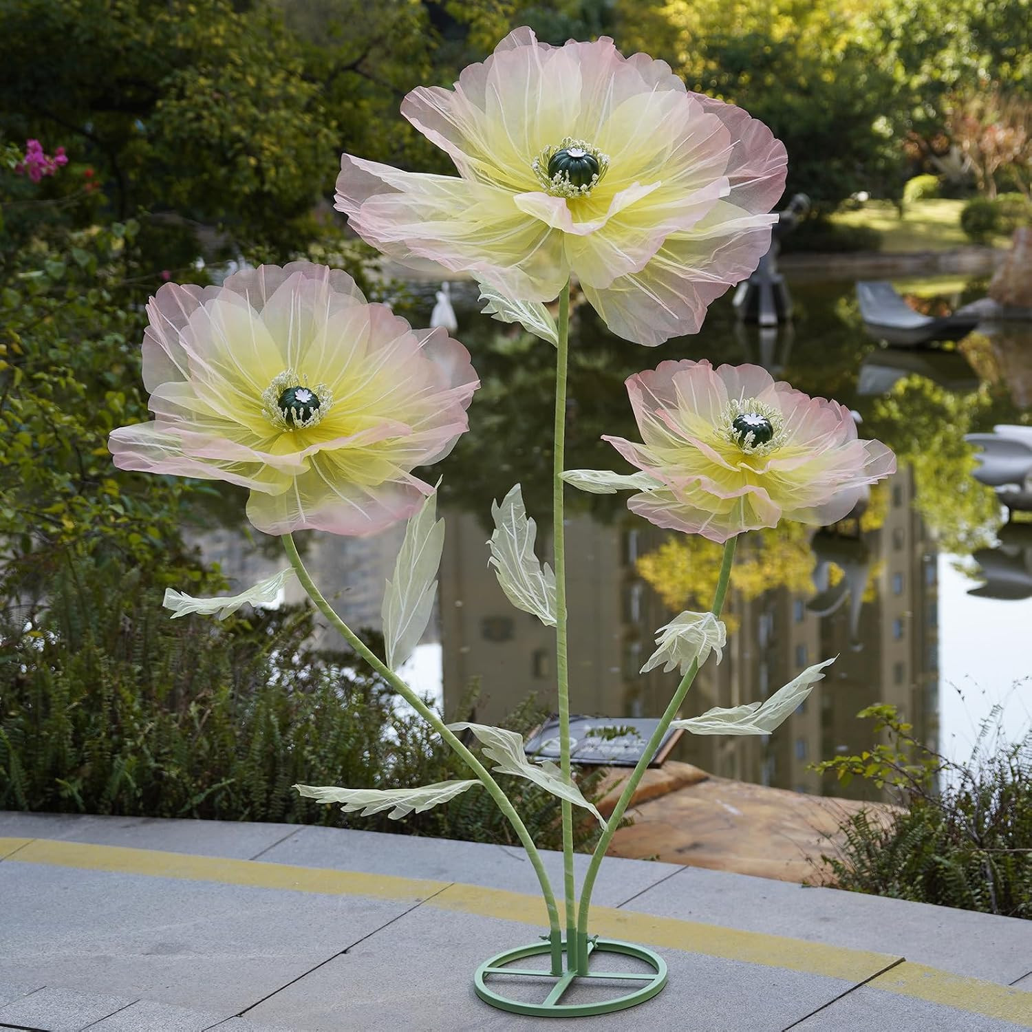 Giant Artificial Flowers for Decoration with Stand,Extra-Large Gradient Yellow t