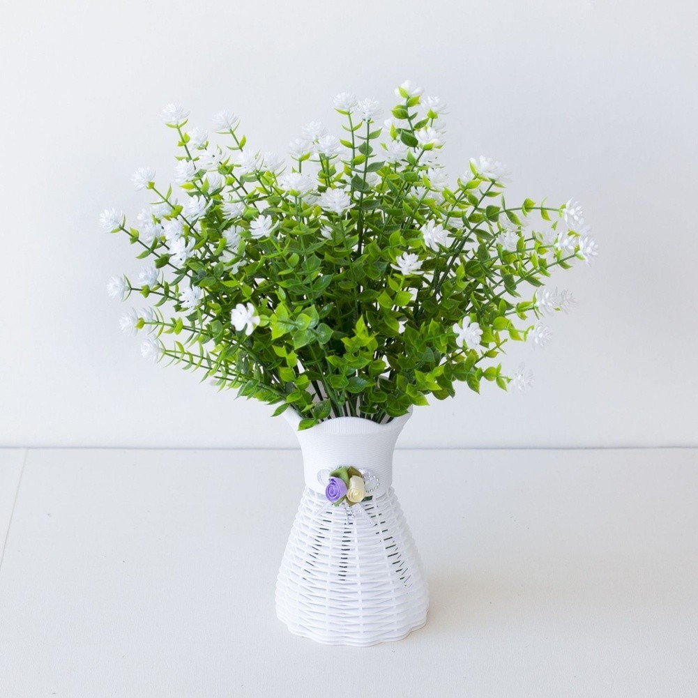 Realistic Artificial Tea Flower with Eucalyptus Leaves 36cm Plastic Plant