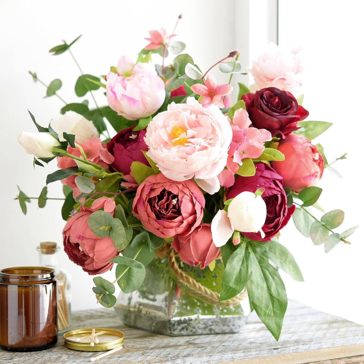 Vibrant Silk Peony Hydrangea Bouquets