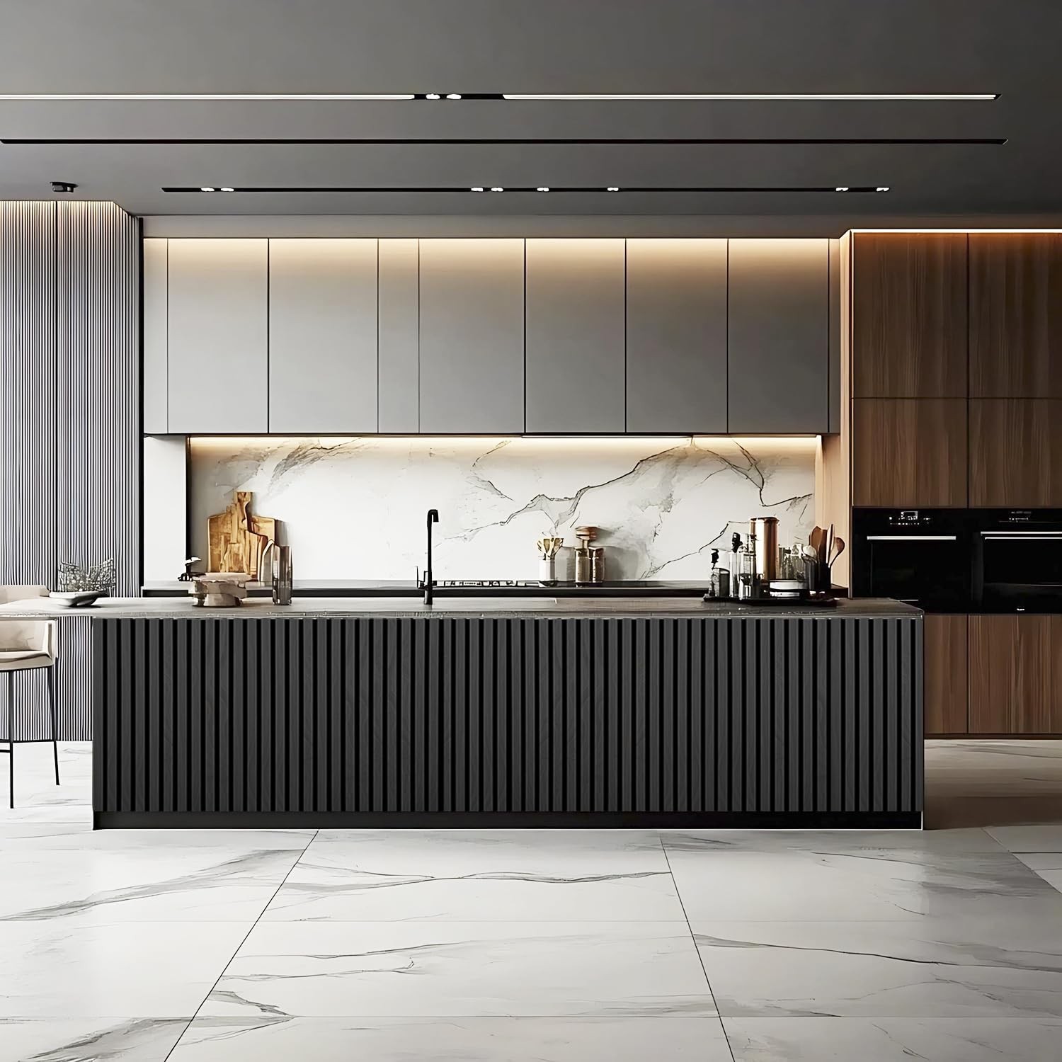 94.5 x 23.6 in Acoustic Wood Wall Panels,3D x inches, Dark Gray