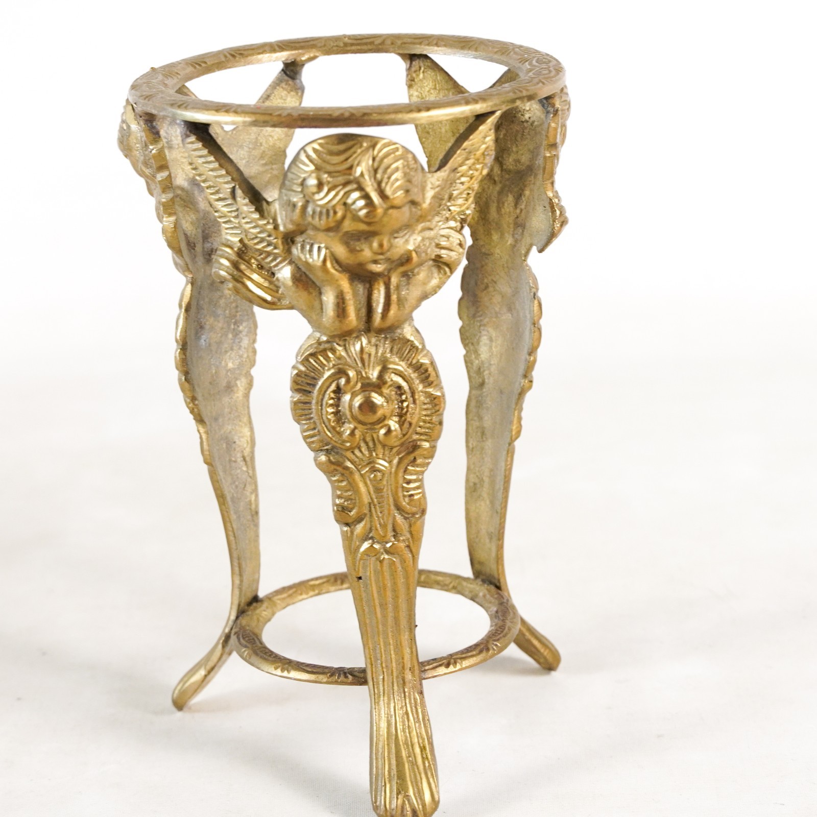 Cherub Angels Art Noveau Victorian Brass Plant Stand Candle Holder Home Decor
