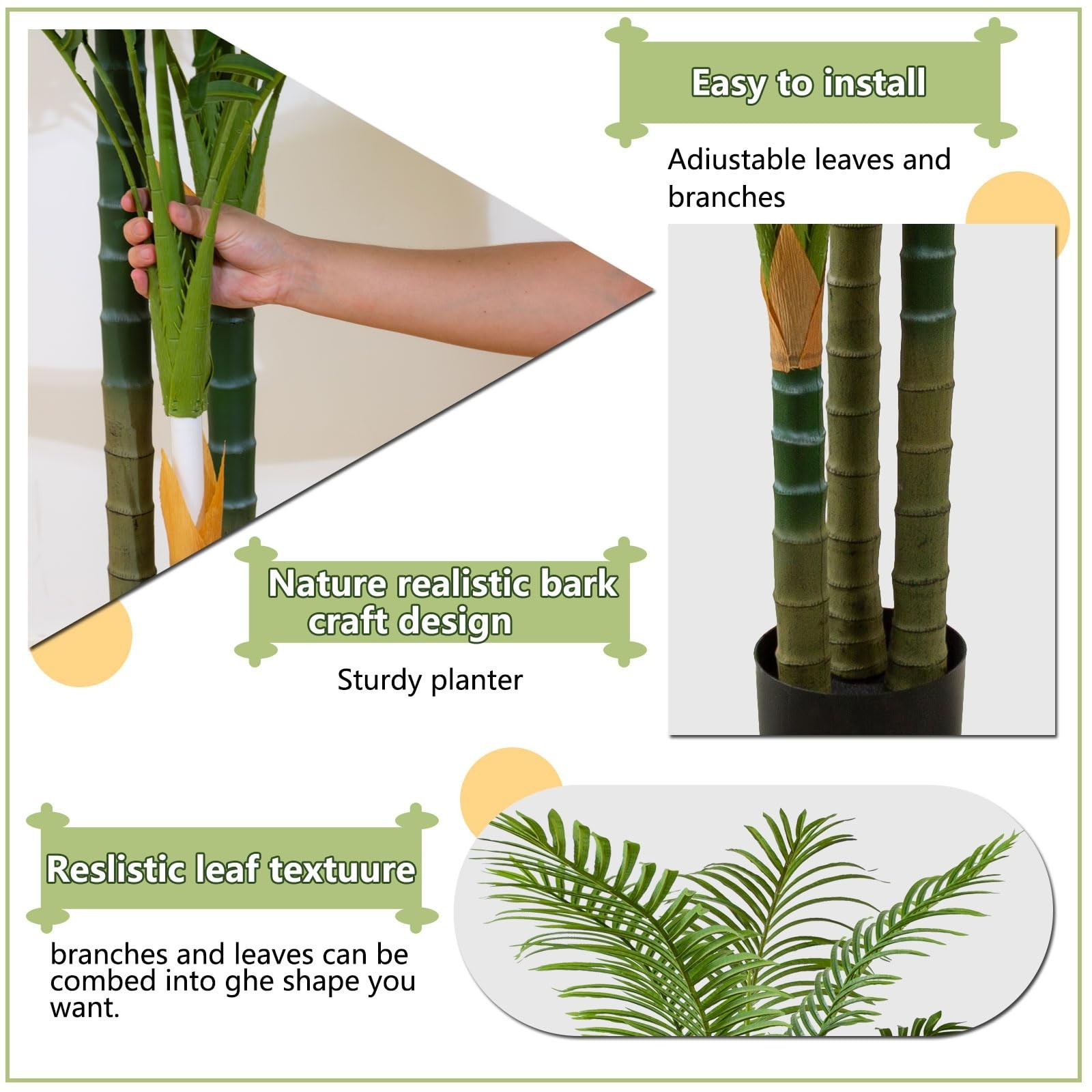 4FT Tall Faux Palm Tree – Large Artificial Plant with 3 Textured Trunks, Indoor