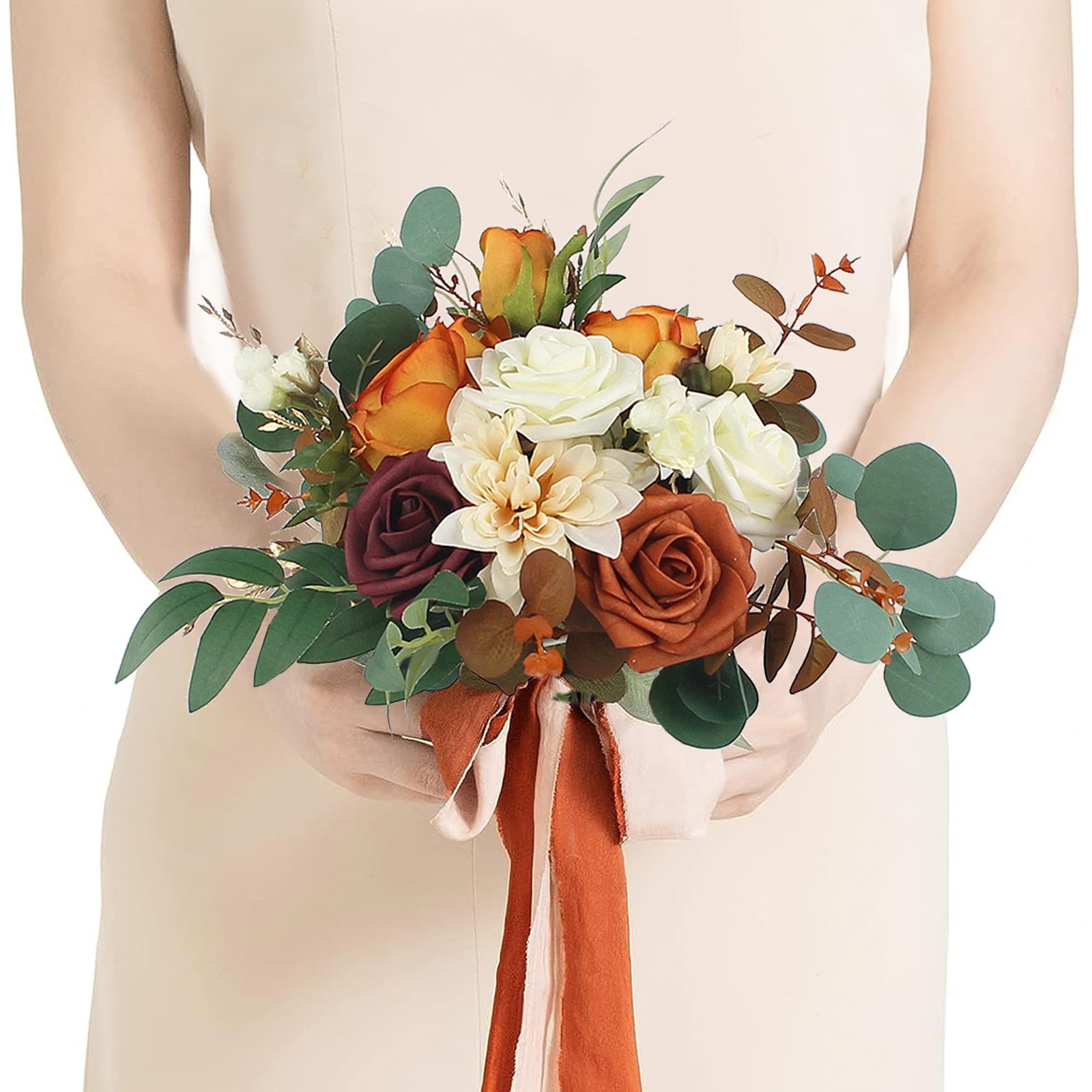 Burnt Orange Fall Wedding Bouquets Bridesmaids Terracotta Silk Flowers