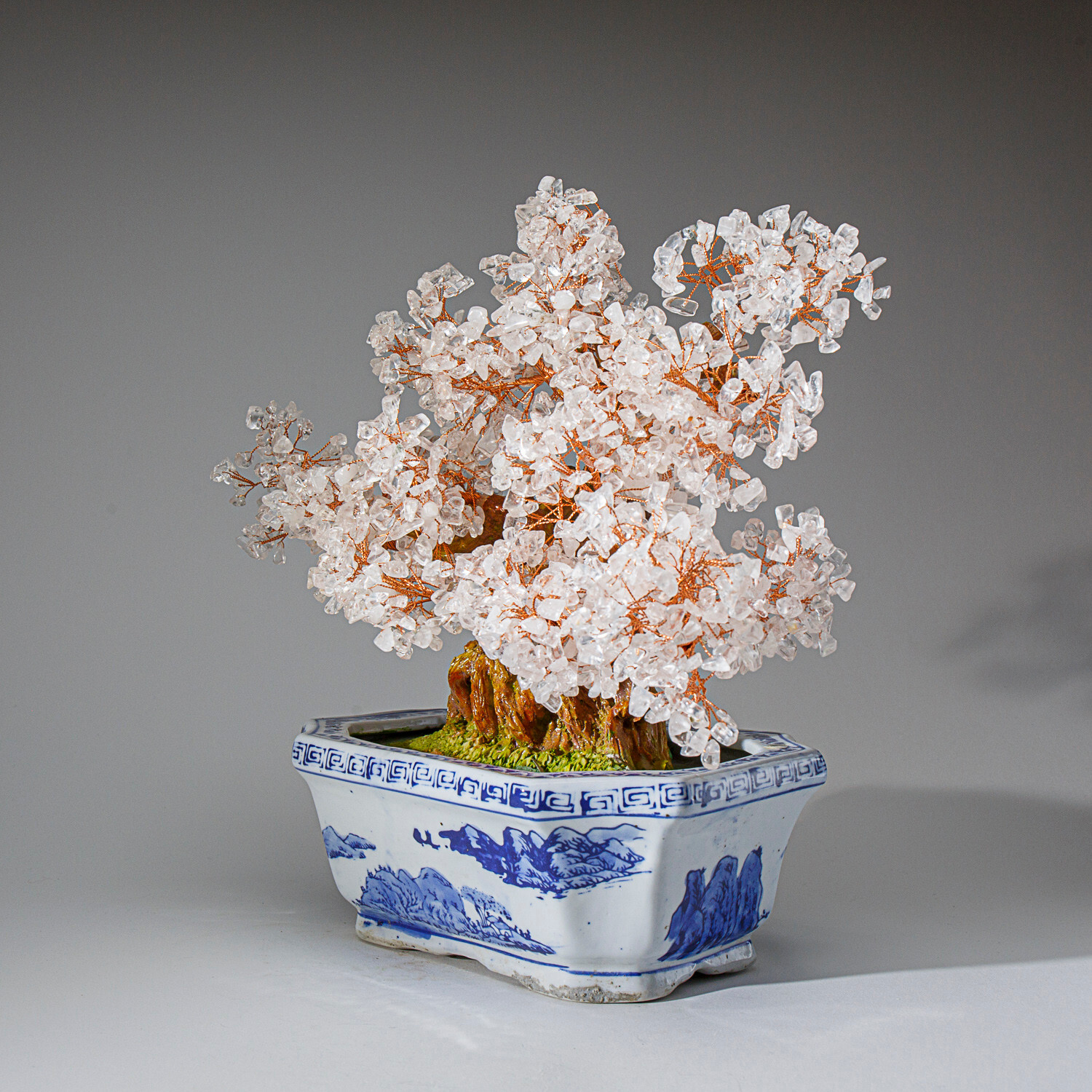 Genuine Quartz Gemstone Bonsai Tree in Oval Ceramic Pot (13” Tall)