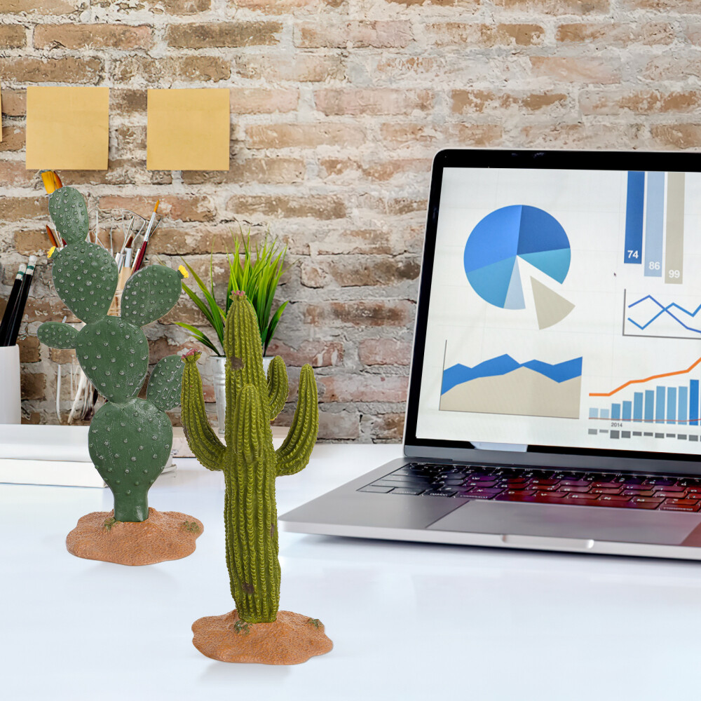 2 Pcs Decorative Cactus Artificial Plants Model Office Fake Greenery Décor