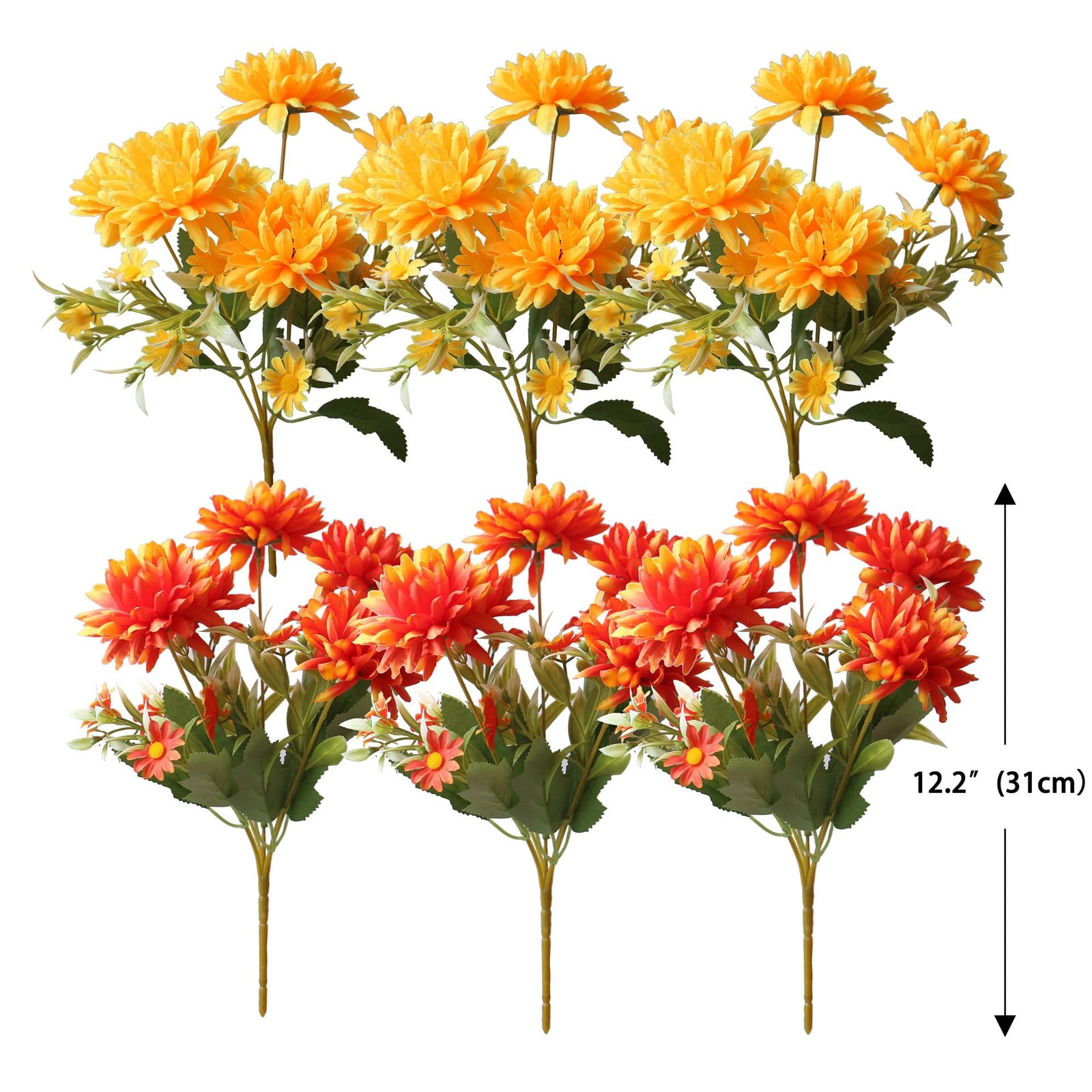 Artificial Fall Flowers for Outdoors Faux Mums Burnt Orange Yellow Marigold O…