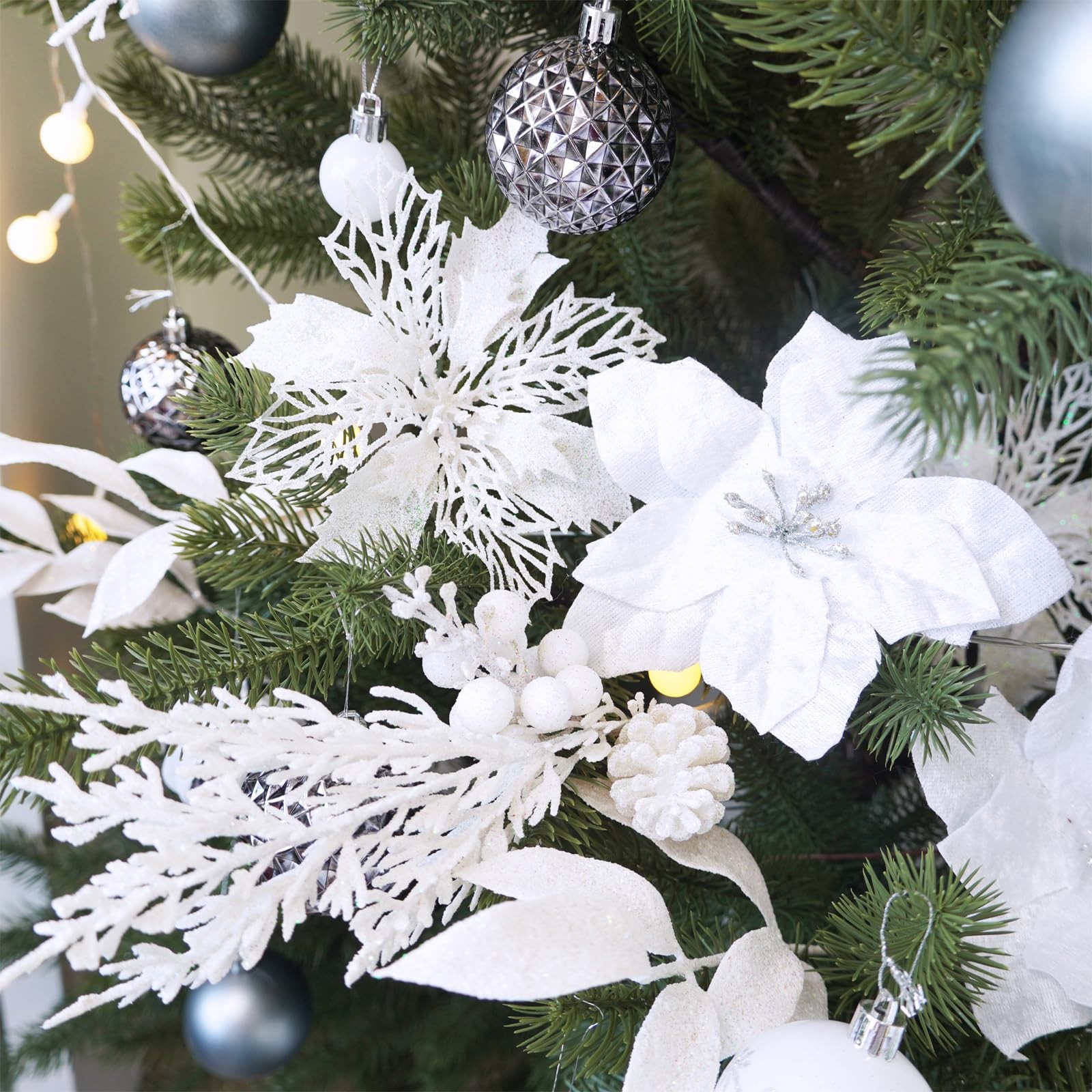 35 Pcs Christmas Artificial Poinsettia Flowers Picks and Artificial Leaves Sp…