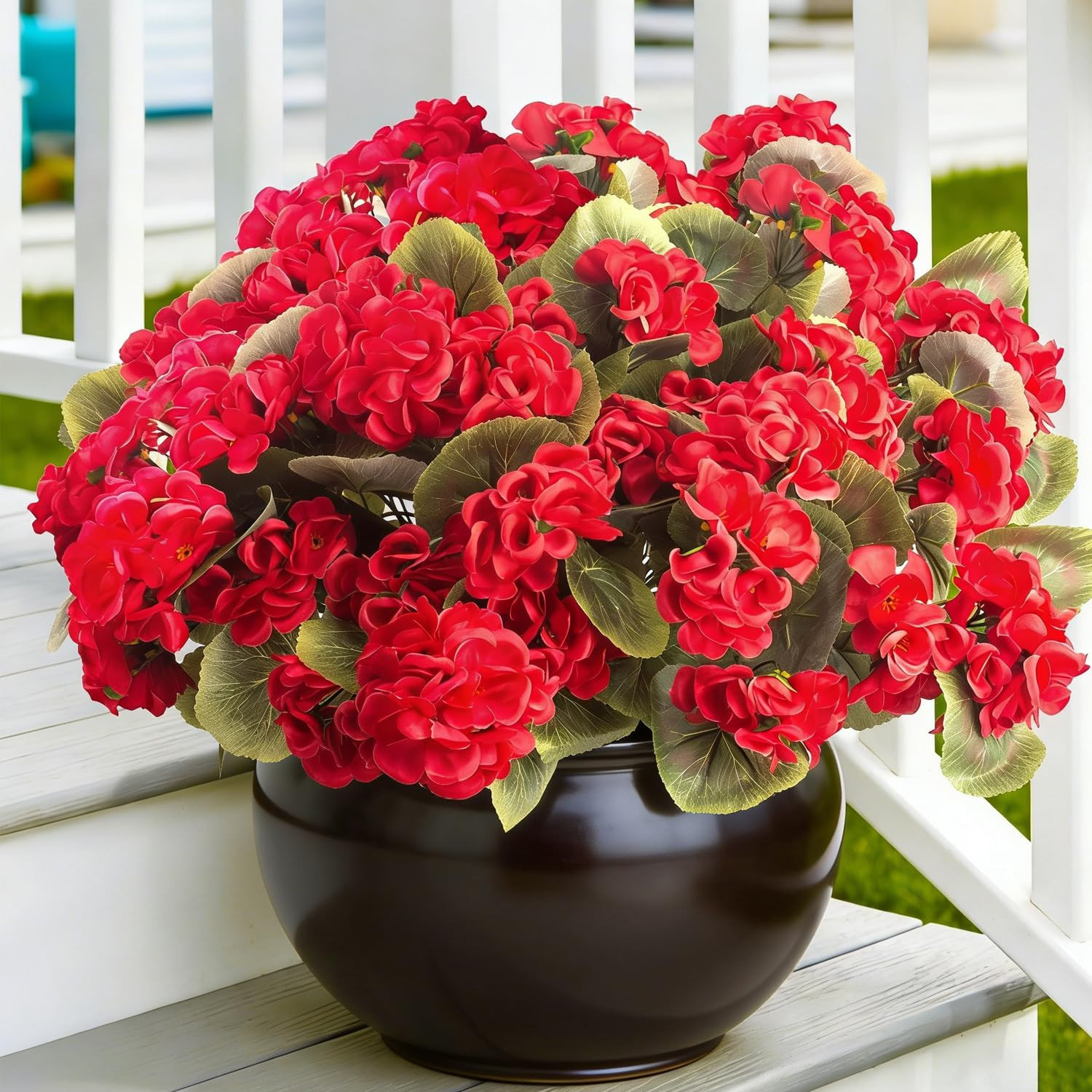 8 Bundles UV Resistant Red Geranium Flowers for Outdoor Decor – No Maintenance