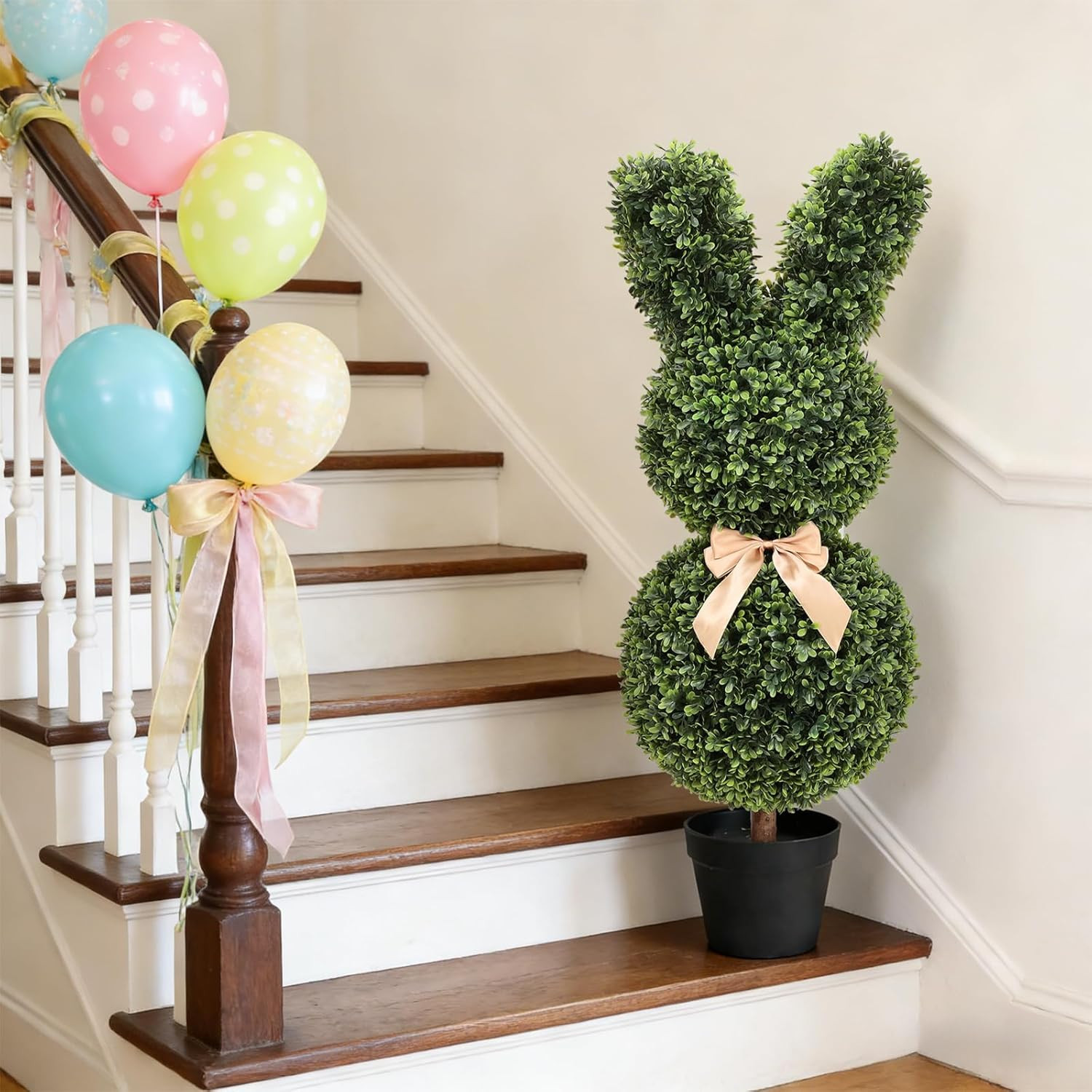 Boxwood Bunny Topiary, 36 Inch Artificial Rabbit Tree for Easter Decor, 3FT Faux