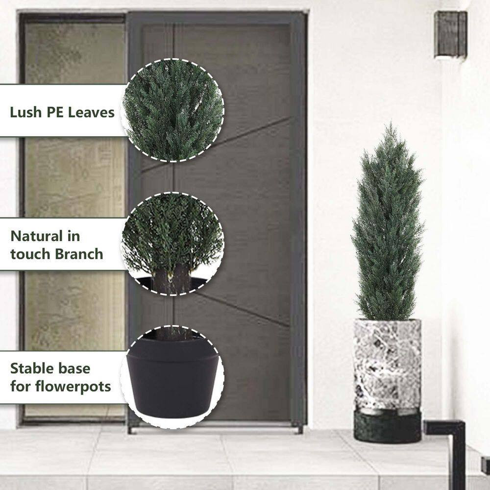 2-Piece 59 In. Artificial Cedar Tree Monochrome Pines in Pot for Garden