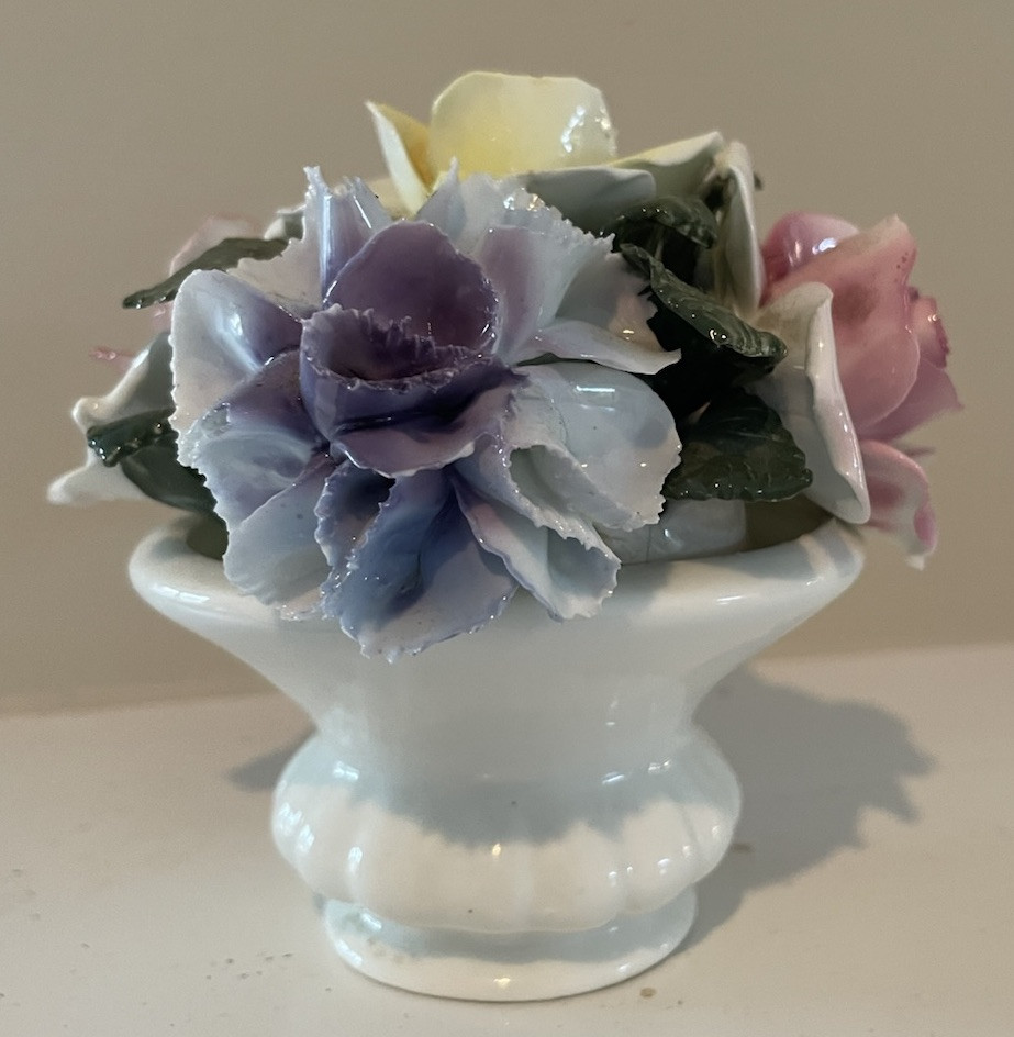 ViTG Royal Kendall Fine Bone China Flower Bouquet Basket Pink Yellow & Blue