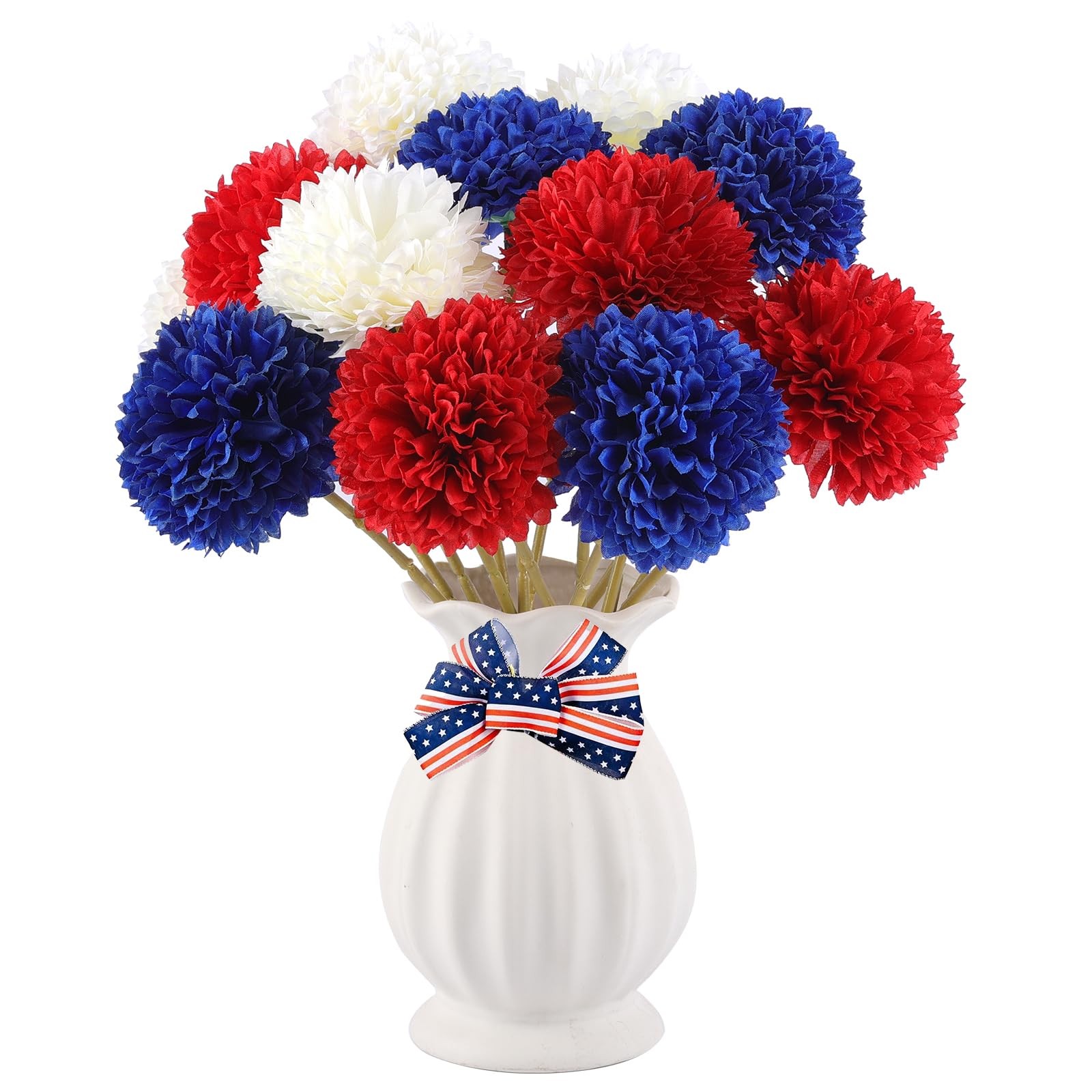 12 Pcs Artificial Chrysanthemums Flowers Patriotic Flowers 4th of July Fake M