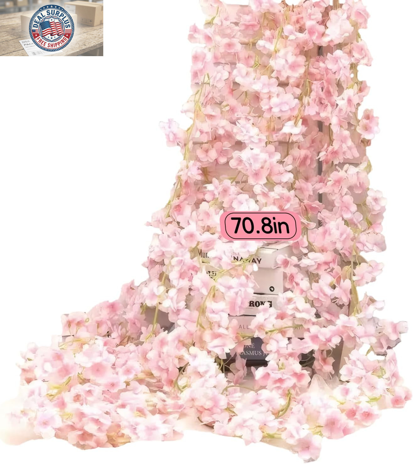 3Pcs 5.91 Ft Artificial Cherry Blossoms Garland Pink Fake Vines Hanging Silk Che