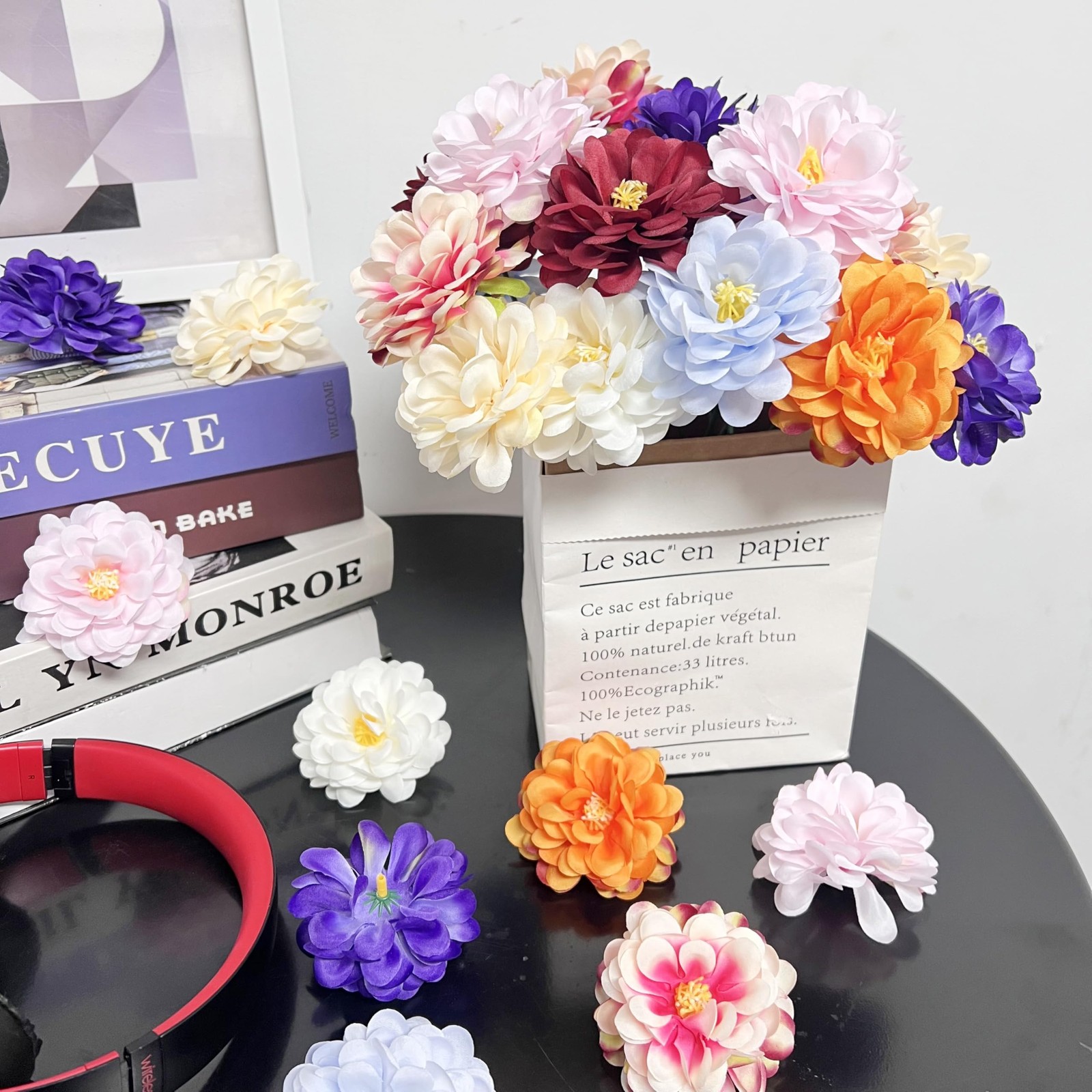 20 Artificial Flower Heads, 7 cm Multicolor Silk Flowers for Crafts