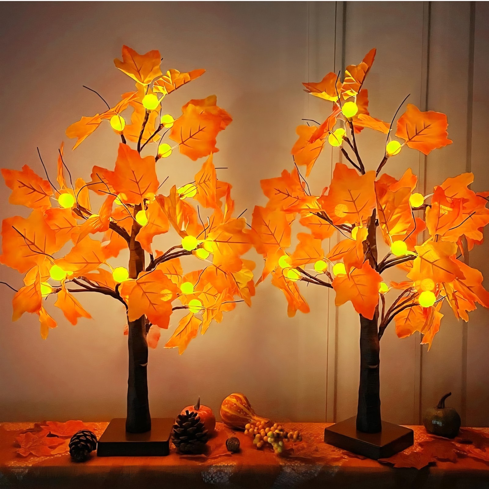 Fall Tree with Light Thanksgiving, 2 Pack Artificial Tree Light for Fall