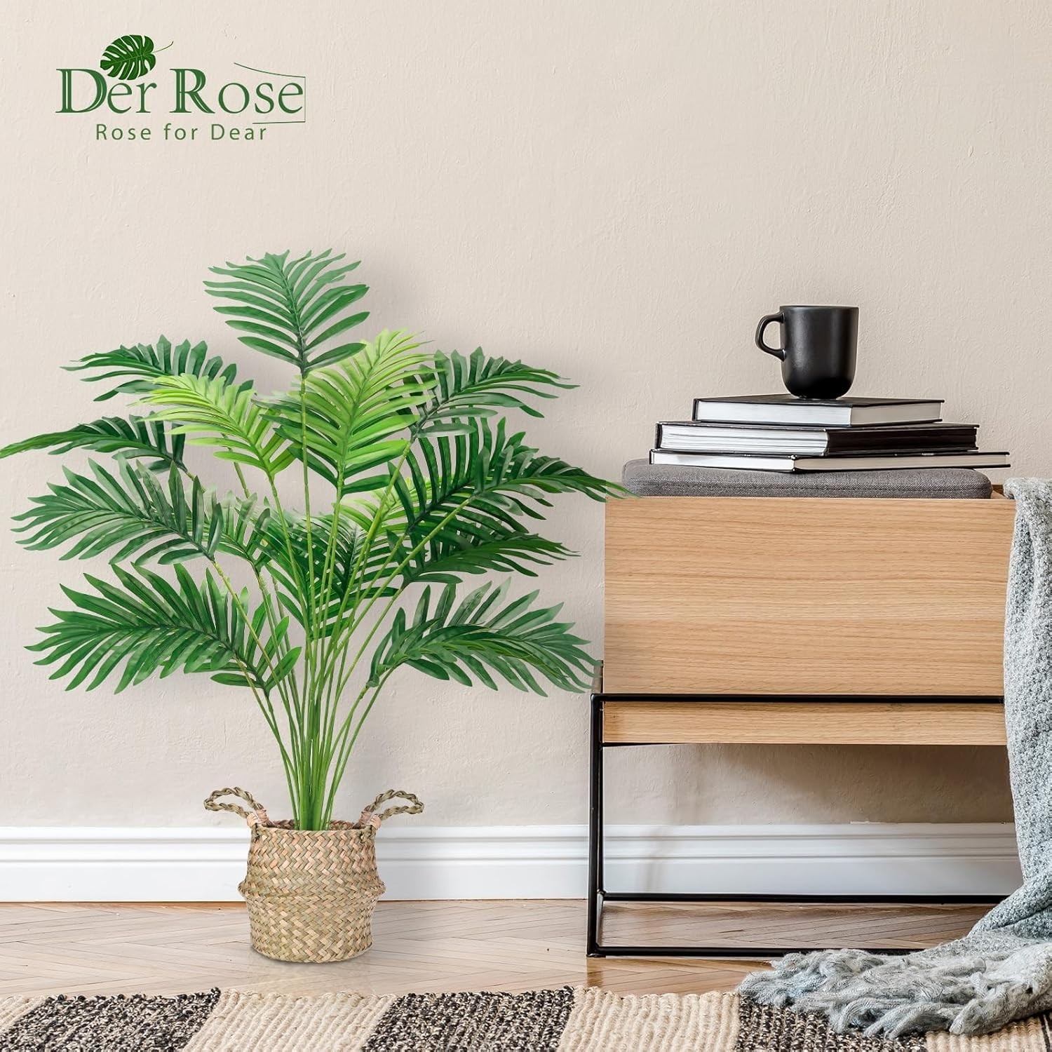 Realistic 28-Inch Fake Palm Plant with Lightweight Basket – Indoor/Outdoor Use