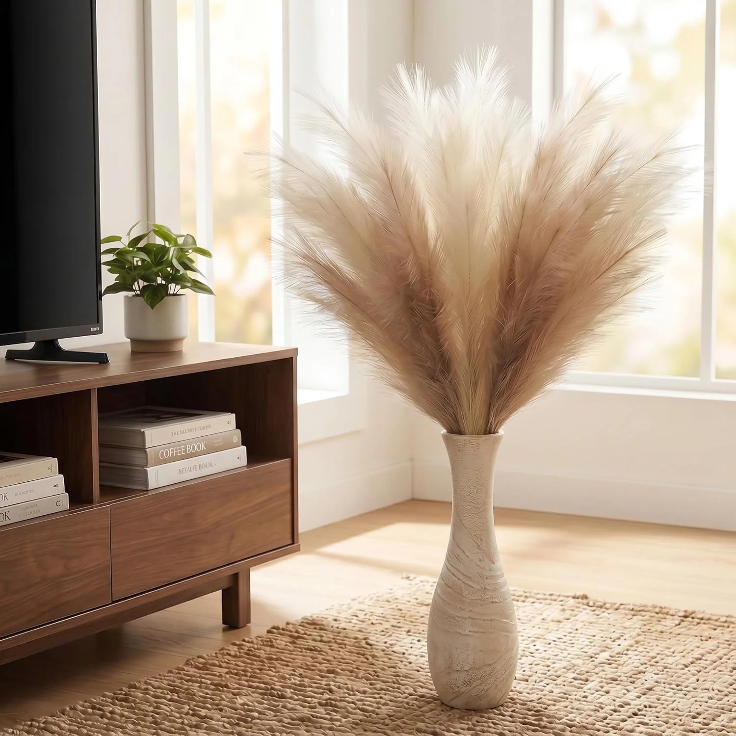 PERFNIQUE Faux Pampas Grass, 9PCS Pompas, Large Pompas Grass, 38” Tall Pampas G