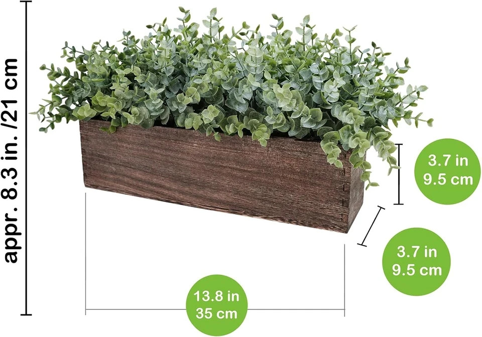 Winlyn 14″ Artificial Eucalyptus in Rectangular Wood Planter Box Faux Plants Arr