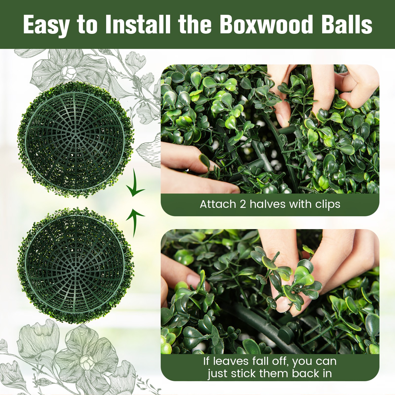 2 PCS Artificial Plant Topiary Ball 19″ Faux Decorative Balls for Indoor Outdoor