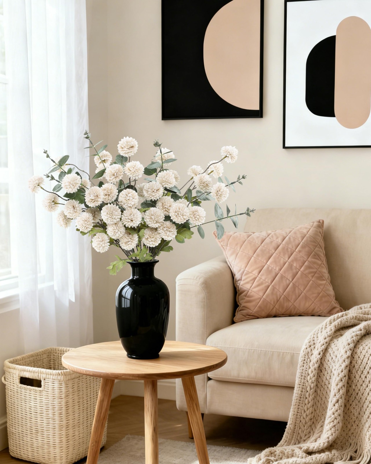 Faux Flowers for Vase Kiku 8 Stems & 3 Eucalyptus,Fake Flowers Stems for DIY …