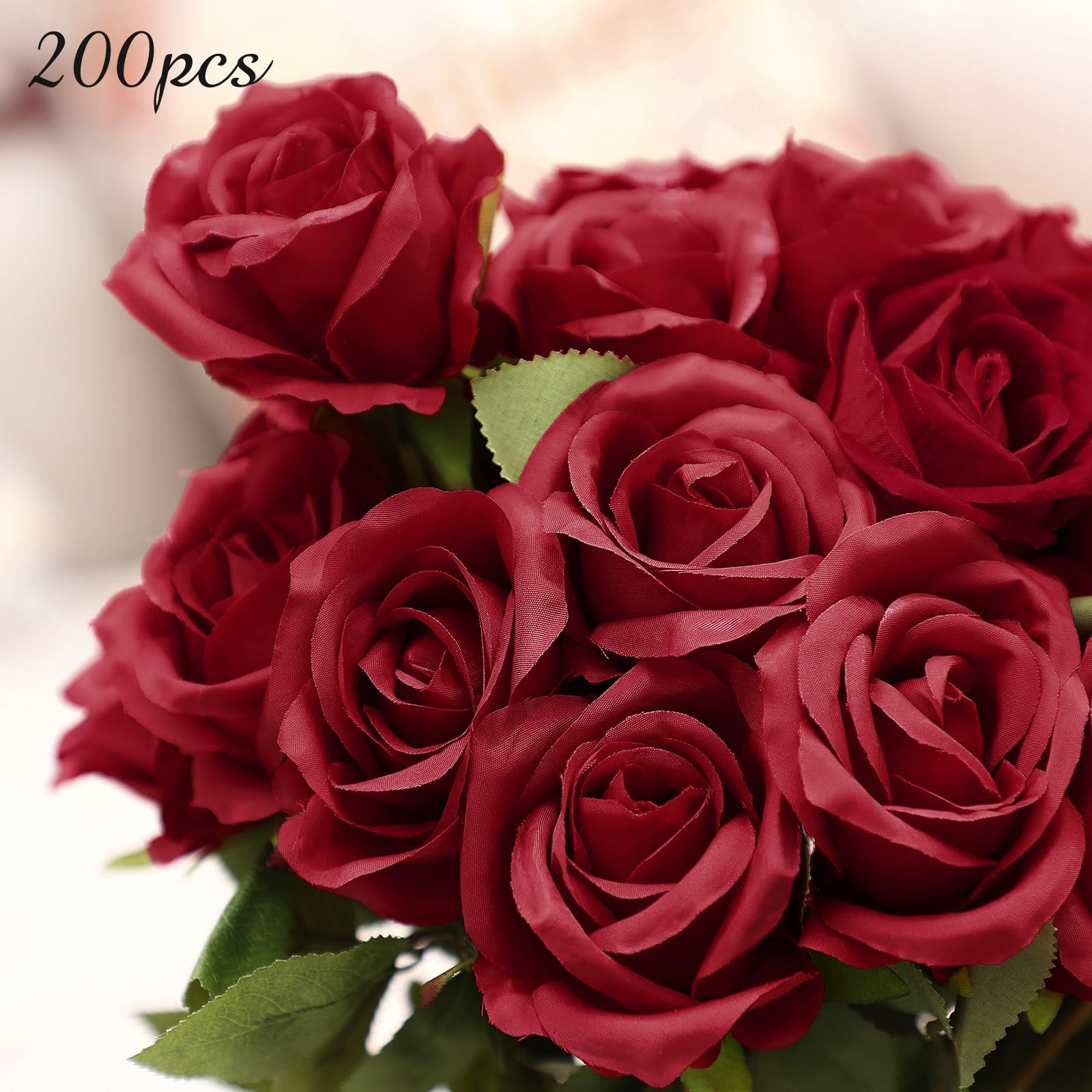 200 Pcs Artificial Roses Realistic Flowers Bulk Real Looking Fake Silk Rose B…