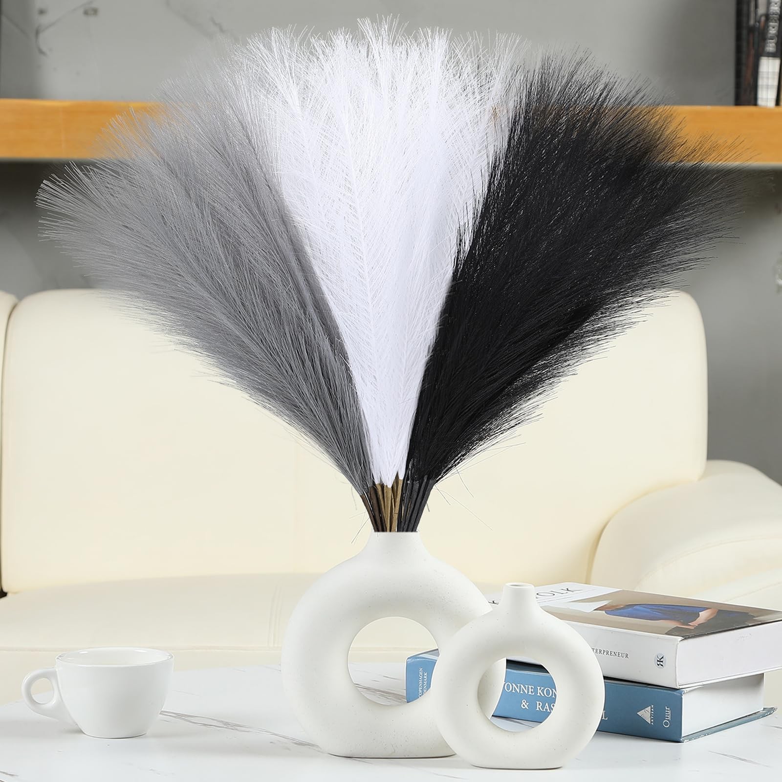 Faux Pampas Grass Decor 17.7 Inch 30pcs, Artificial Pampas Grass Fluffy Home …