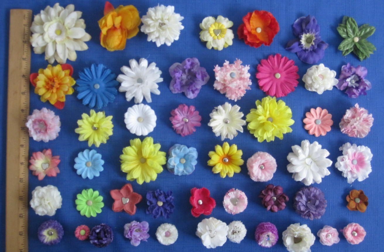 #4 Lot-49 Medium Layers Used Silk Flower Petals .75-3.5″ Brads Multiple Colors