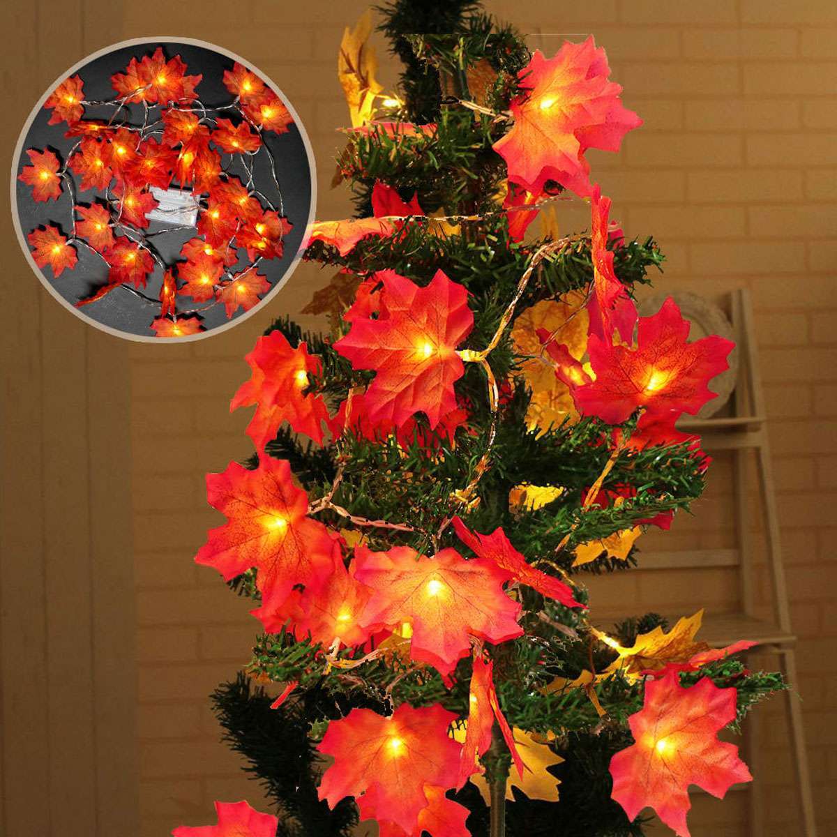Fall Garland Decor Maple Leaf String Light Thanksgiving Christmas Halloween 2023