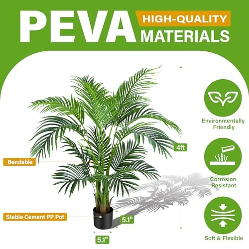 4ft Artificial Areca Palm Tree Plant, 47in Fake Cane Palm Silk Tree 4FT-1 Pack