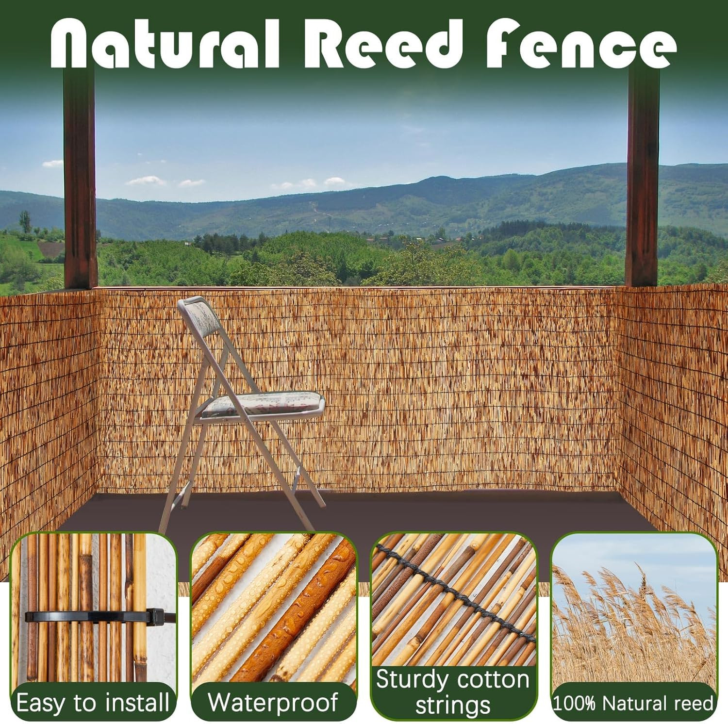 3 Pcs 4 X 16.4 Ft Reed Fence Roll, 85% Shade Bamboo Privacy Screen, Natural Deco