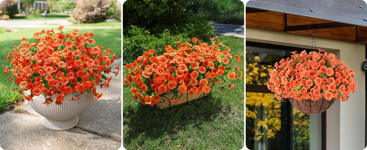 Artificial Flowers for Outdoors Fake Plants Outside Decoration, 12 Bundles Silk