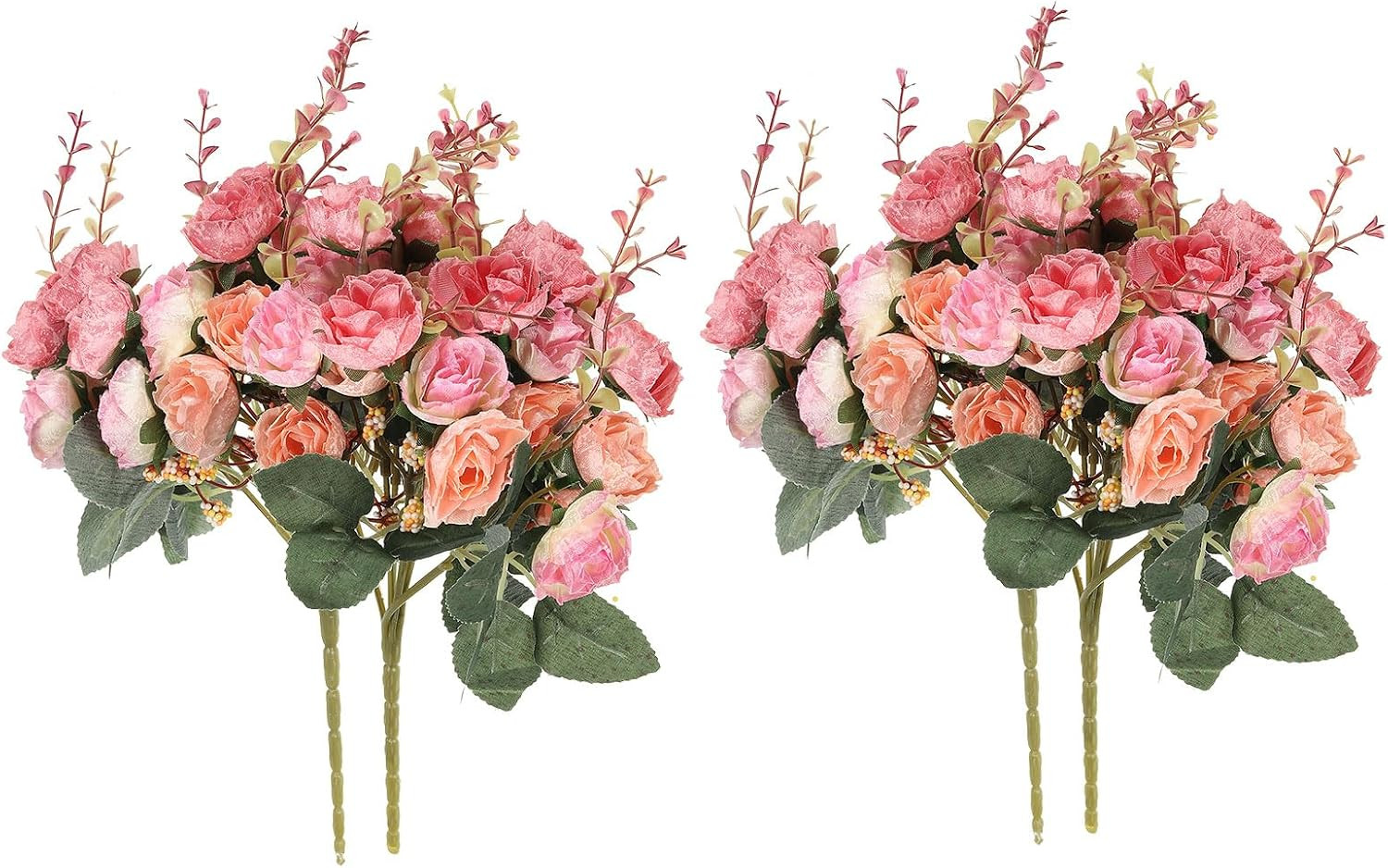 7 Branch 21 Heads Artificial Silk Mini Rose with Stem, 4 Pack Fake Flowers Leaf