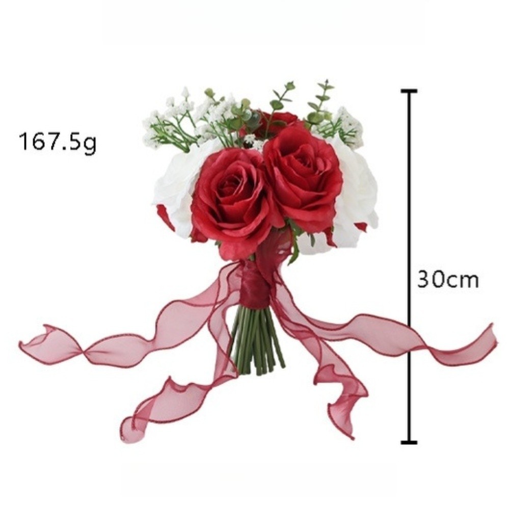 Silk Wedding Bridal Bouquet Artificial Handheld Roses with Bow Decoration