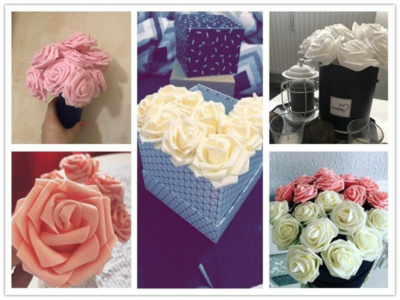 25 Heads 8CM Colorful Artificial PE Foam Rose Flowers Bride Home Bouquet Decor