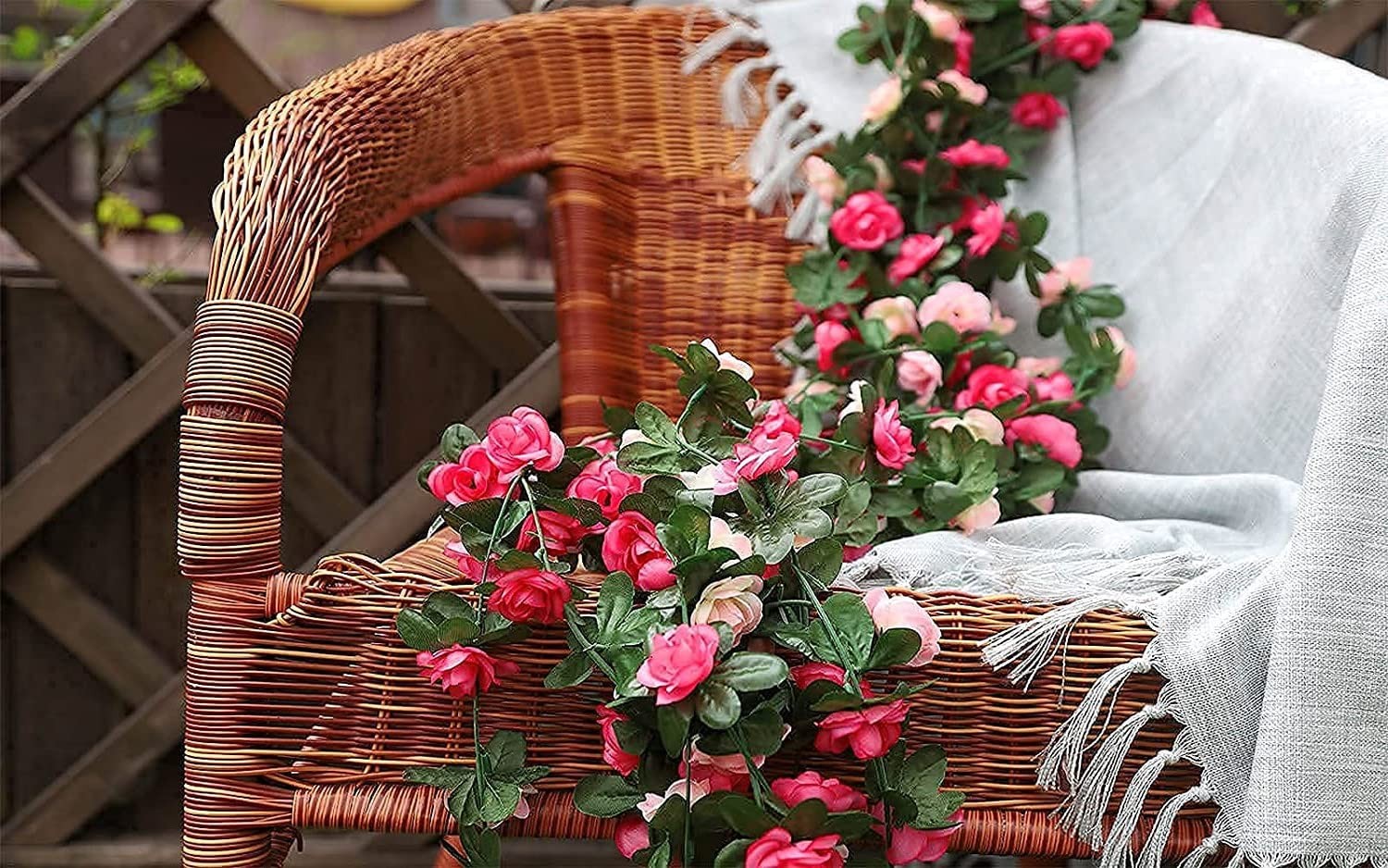 Fake Rose Vines Flowers Plants, 2 Pack 8.2 Feet Artificial Rose Flower Vine H…