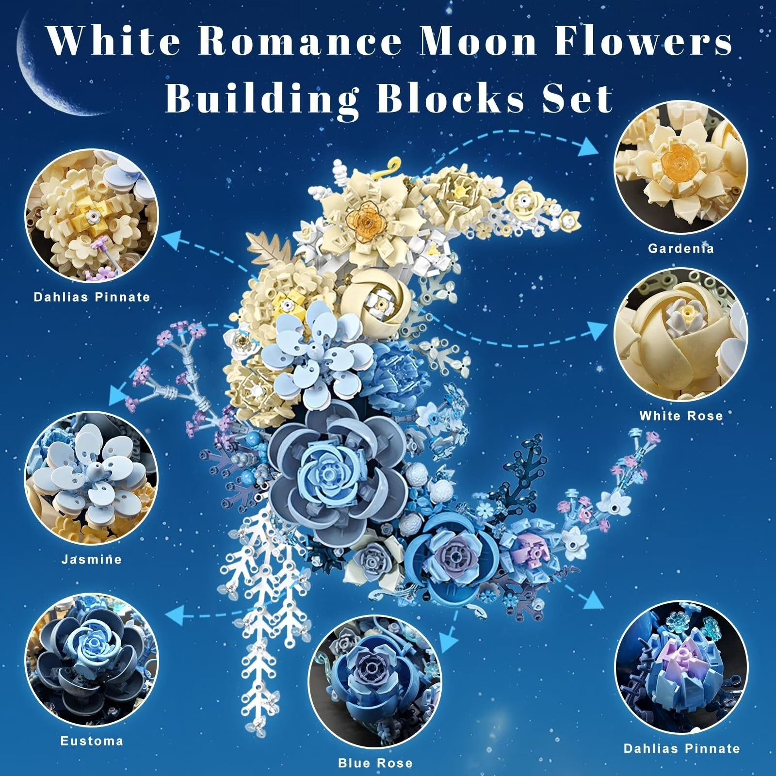 Blue Moon Flower Building Kit, Compatible with LEGO