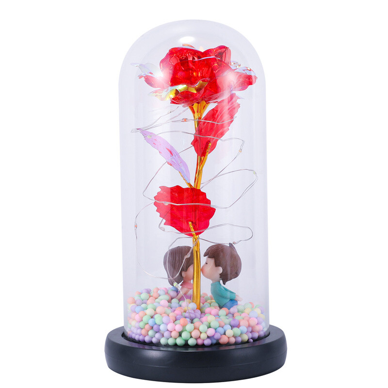 Enchanted Crystal Galaxy Rose Flower In Dome Glass LED Night Light Uniques Gifts
