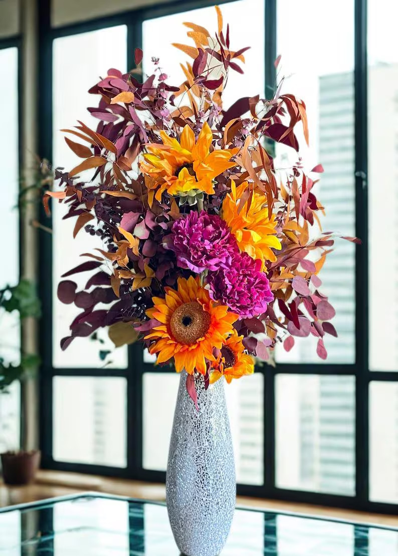 Large Sunflower Floral Arrangement: Fall Home Decor, Wedding Table Centerpiece