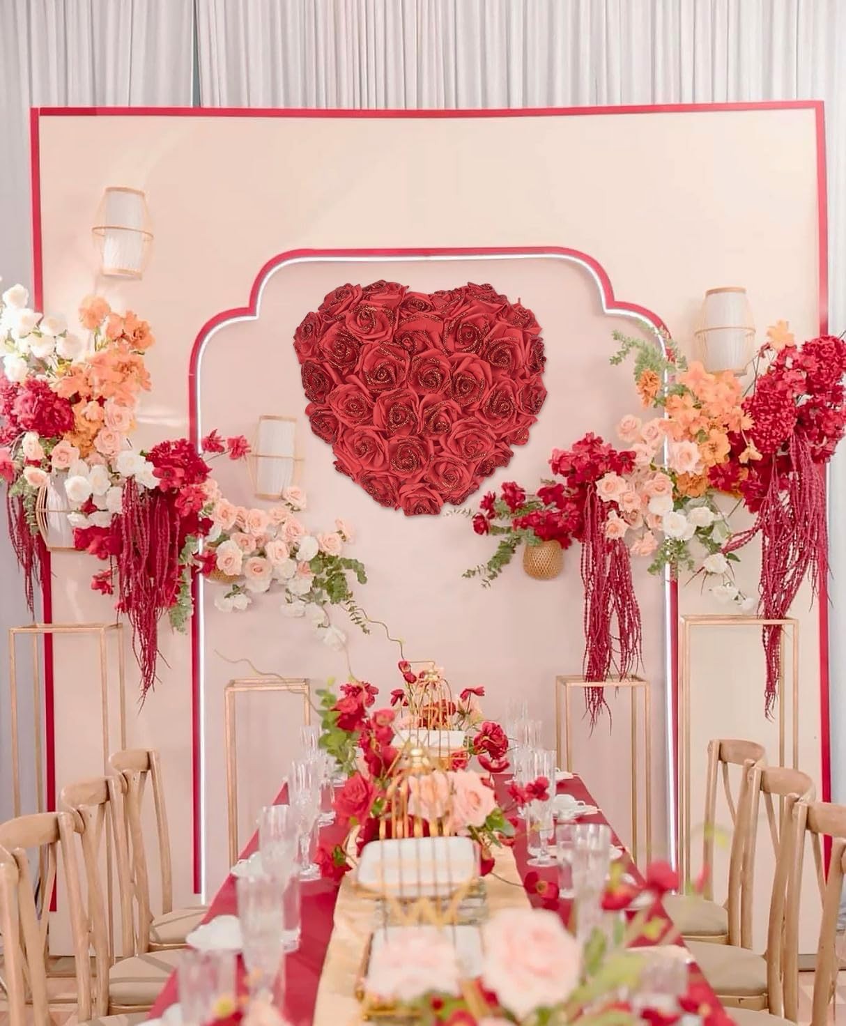 100 PCS 2.56″ Red Glitter Roses Artificial Foam Fake Flowers Bridal Shower