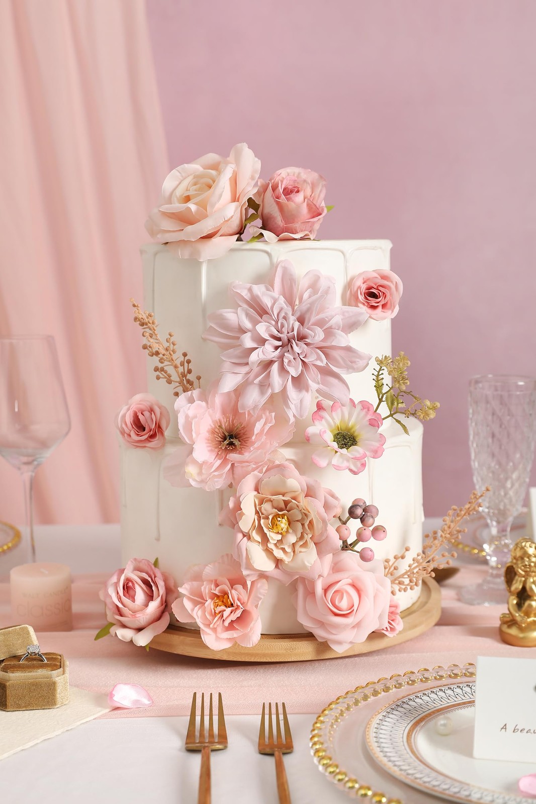 Artificial Flowers Combo Box Set Pink Flowers Silk Fake Roses with Stems for …