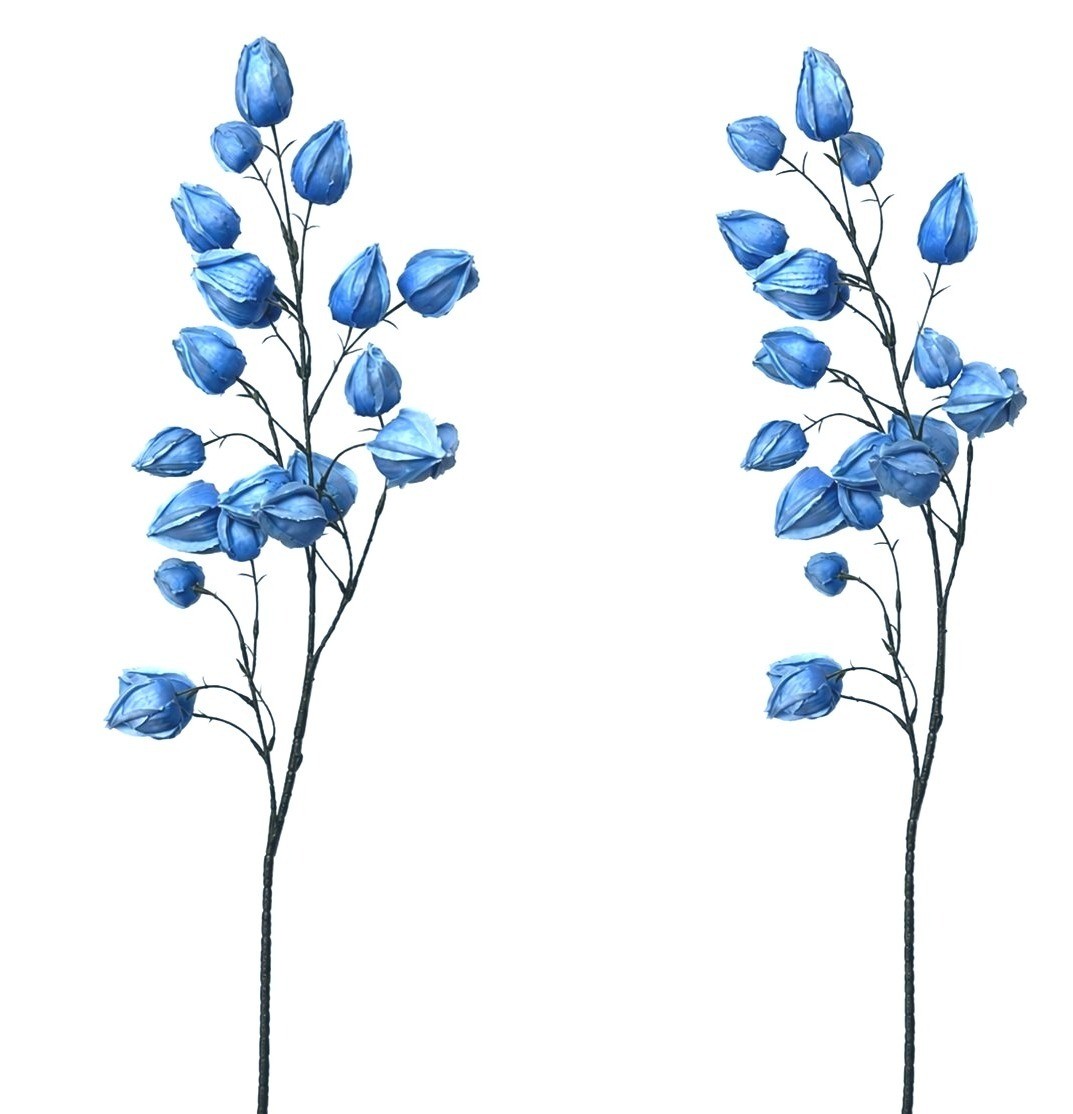 2 Blue Chinese Lantern Stems | 32 Inch Tall French Blue Lantern Pods Farmhouse